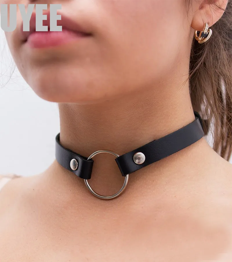 Black neck UYEE черная искусственная кожа BDSM фетиш Связывание Секс шеи воротник шеи взрослого ошейники кольцо чокер подвязки вокруг шеи кольцо жгут LN-004 - Цвет: Black neck