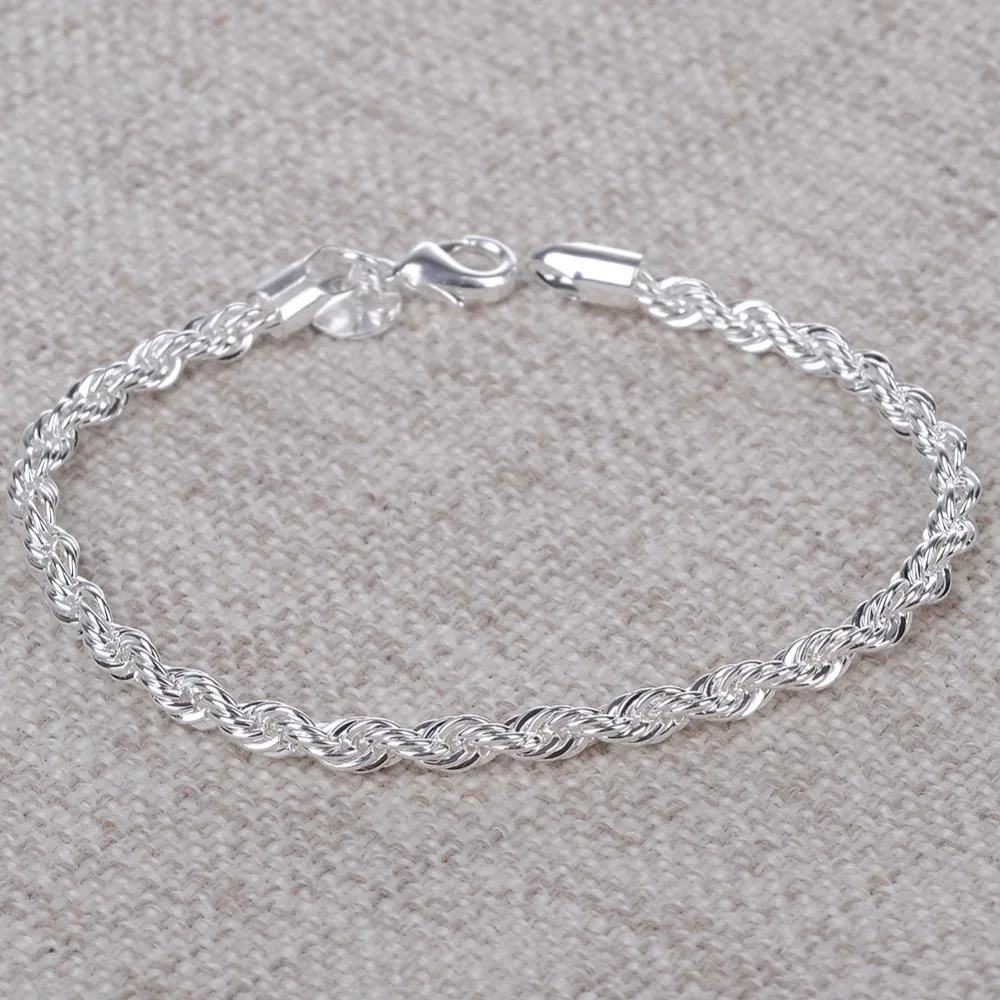 1PC High Quality Silver Plated Bracelets Bangles 20cm Flash Twisted Rope Pulseira Jewelry | Украшения и аксессуары