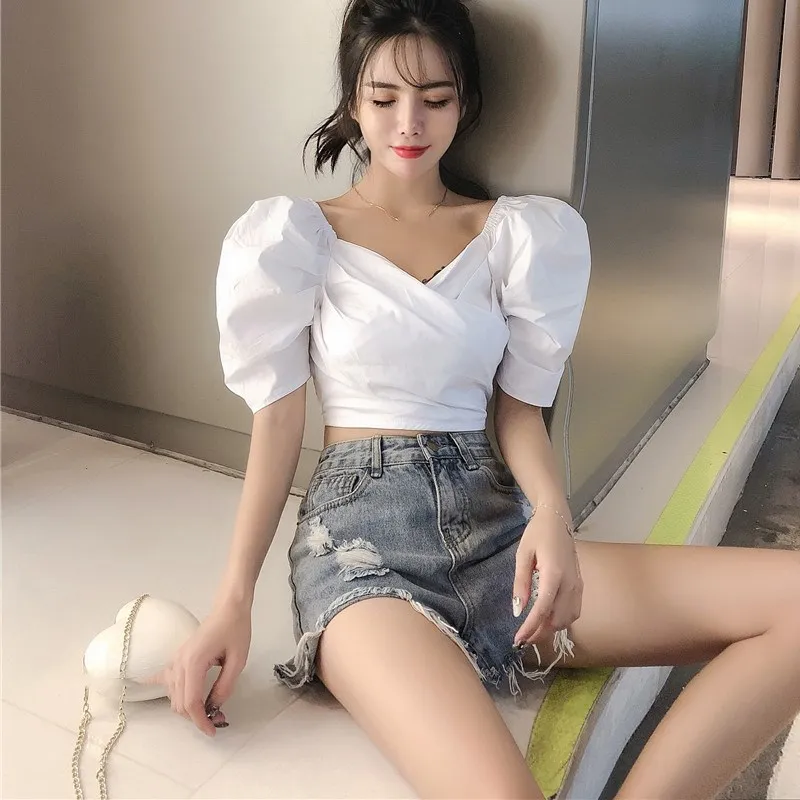 2019 сексуальные короткие топы с открытыми плечами летние женские белые пышными