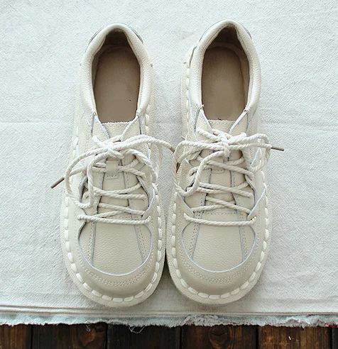 Beige HUIFENGAZURRCS/Новинка; женские винтажные туфли в стиле ретро из коровьей кожи; очень мягкие удобные кожаные тонкие туфли на очень мягкой подошве - Цвет: Beige