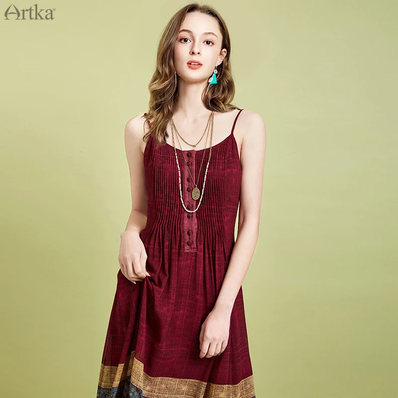 Женское винтажное шифоновое платье ARTKA Красное длинное в богемном стиле на