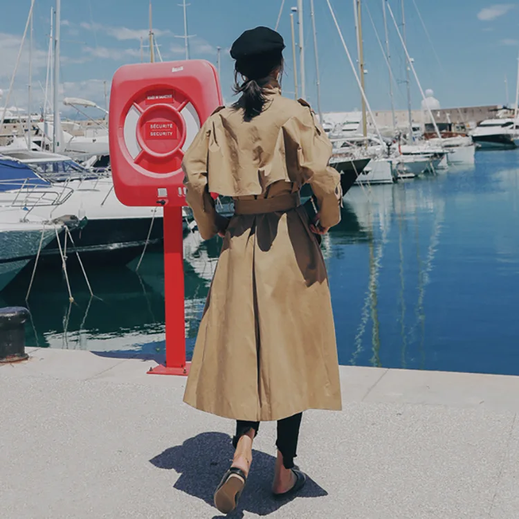 

Autumn Long Double-breasted Loose Coat Windproof Lapel Collar Korean Style Women's Windbreaker Classic Trench Coat With Belt