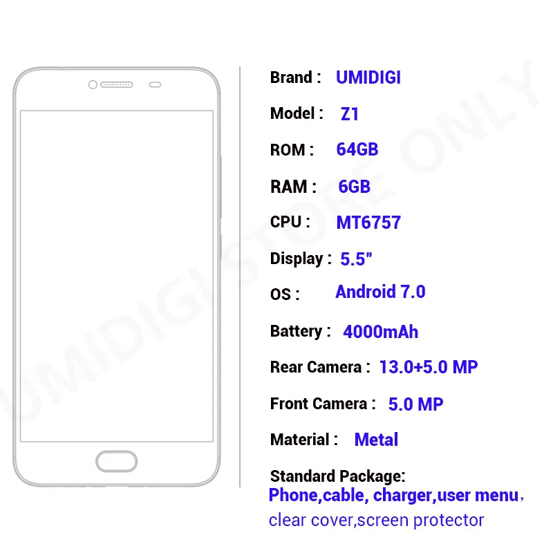 Umidigi Z1 MTK mt6757 смарт-мобильный телефон 6 ГБ Оперативная память 64 Встроенная 4000 мАч