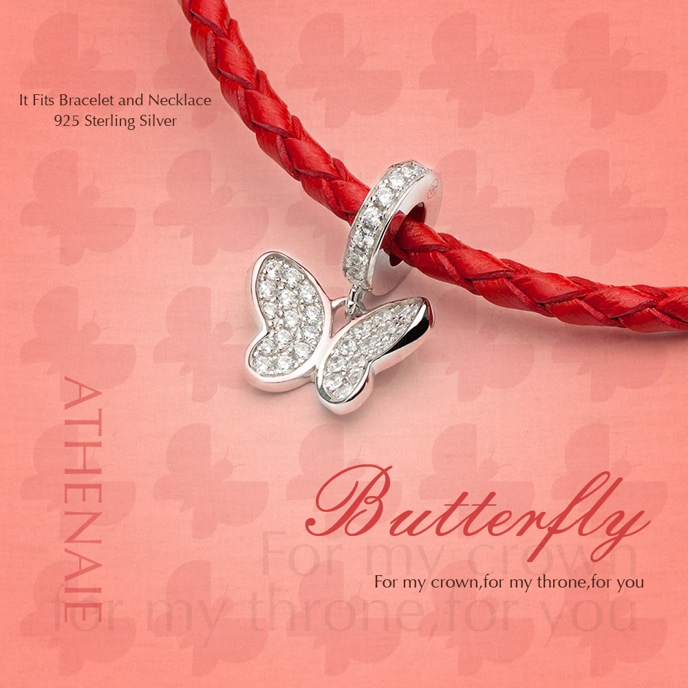 Подвеска бабочка ATHENAIE из серебра 925 пробы с прозрачным кубическим цирконием