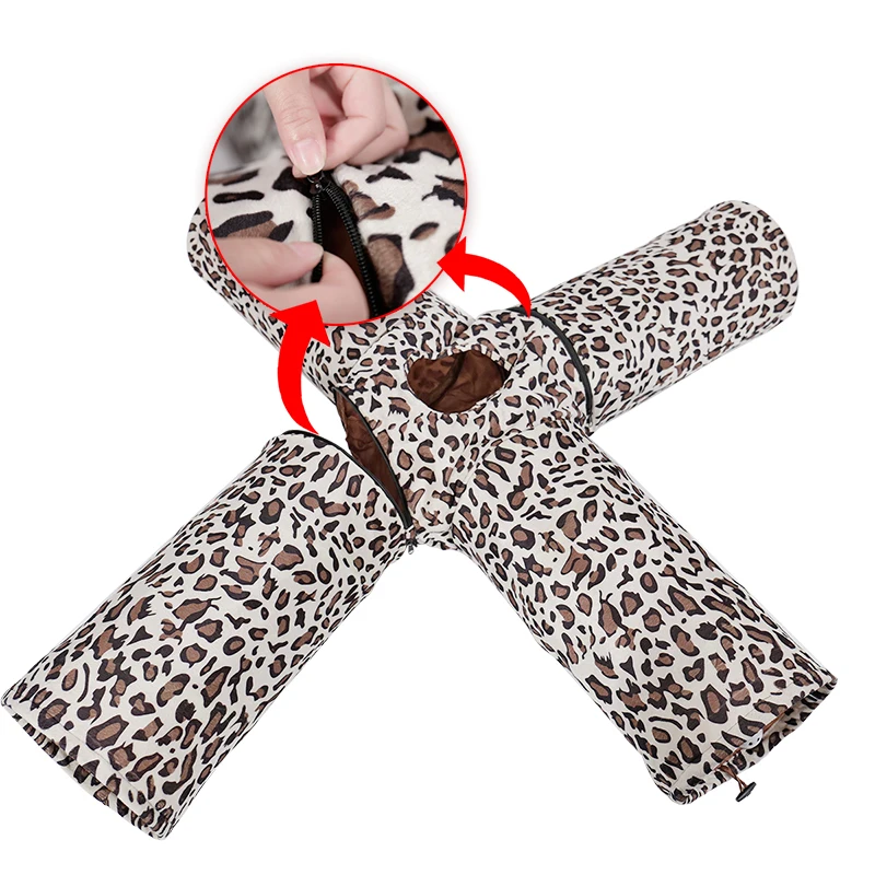 Туннель для кошек с леопардовым принтом 4 способа 5 отверстий складная игрушка