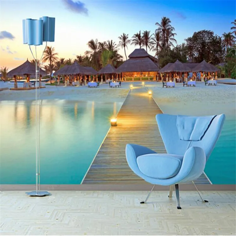 

beibehang photo wallpaper High quality silk cloth wallpaper / beach scenery headroom seascape Maldives large mural wall paper