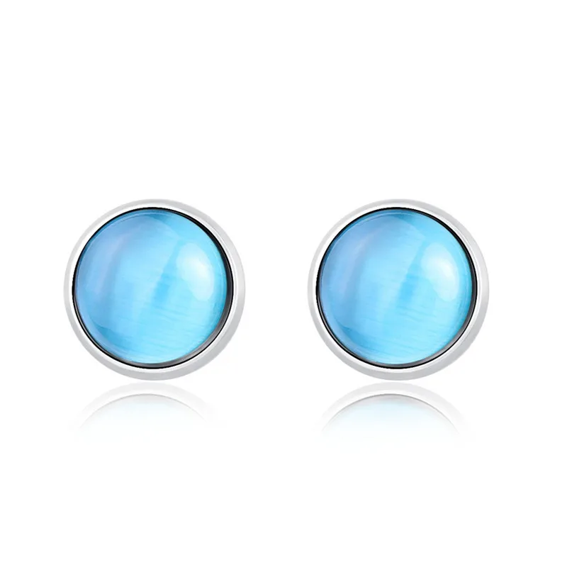 Cute Women Earrings Colorful Round Small Stainless Steel Stud Cat Eye Stone Earings Brincos Para As Mulheres Oorbellen | Украшения и
