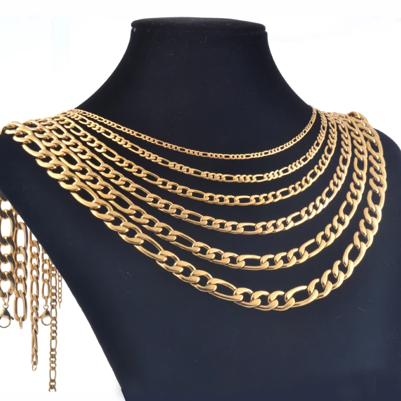Lenght customized 3-11.5mm wide Gold color 316L stainless steel Figaro cuban link chain necklaces women&ampmen fashion jewelry | Украшения