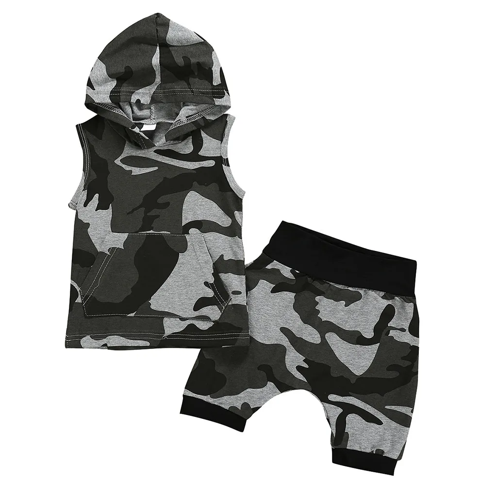 2019 Summer 2Pcs Toddler Kids Baby Boy Clothes Sets Camo T-shirt Tops Shorts Pants Camouflage Set Outfits |