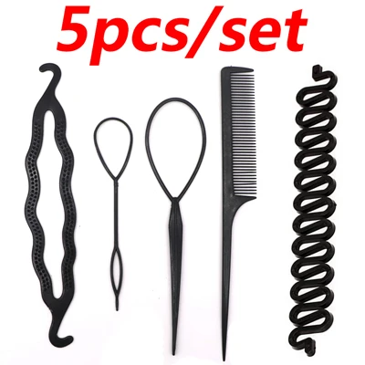 5pcs Волшебная Укладка волос, скручивающаяся стильная булочка, шпильки для волос, фрикадельная головка, черные аксессуары для волос для женщин, инструменты для плетения волос - Цвет: 5pcs