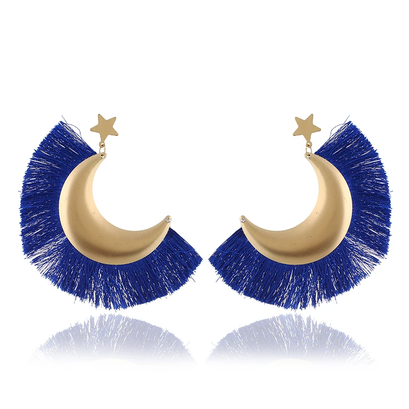 Fashion Tassel Earrings Big Moon Fringe Earings for Women Trendy Jewelry Female Style Ethnic Boho Hanging Dangle Drop | Украшения и