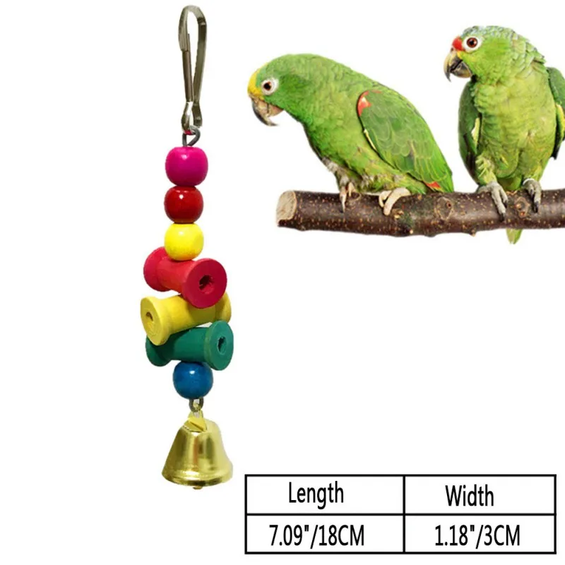 

Home Pet Birds Toys Hanging Wooden Parrot Bite Chew Toys Decorative Hanging Ornament Toys with Bell For Bird Nest Bird Supplies