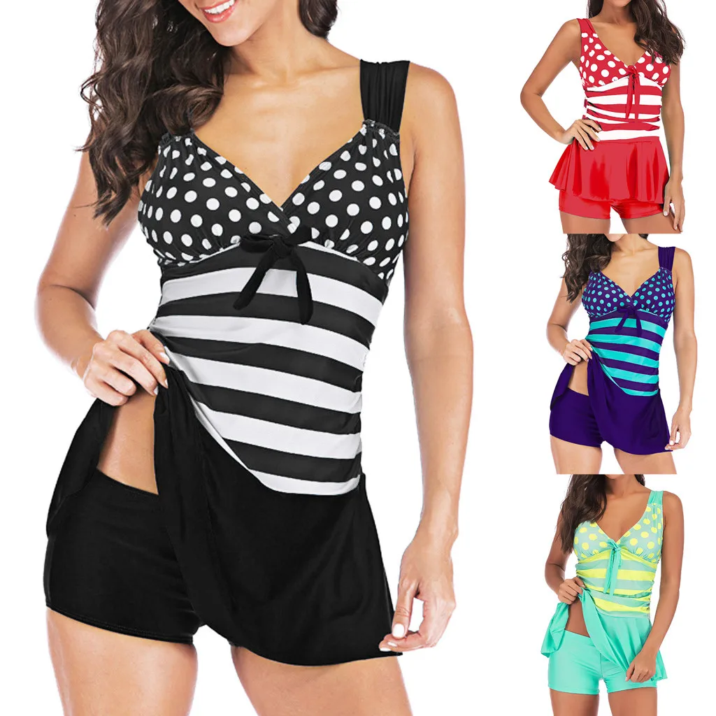 2019 женский купальник танкини модель размера плюс из двух предметов винтажный с