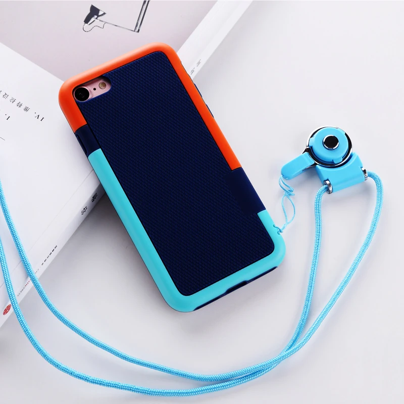 Dark Blue Lanyard Simple Hybrid PC+ Silicone Anti-slip Shockproof Phone Cases for iPhone X XS MAX XR 8 7 6 6S Plus 5 5S SE Cover Matte Armor Case - Цвет: Dark Blue Lanyard