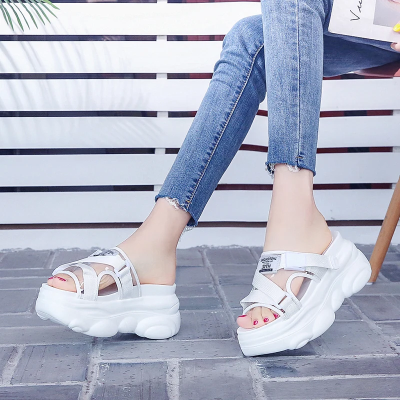 Rimocy/Модные прозрачные шлепанцы на танкетке женская летняя водонепроницаемая