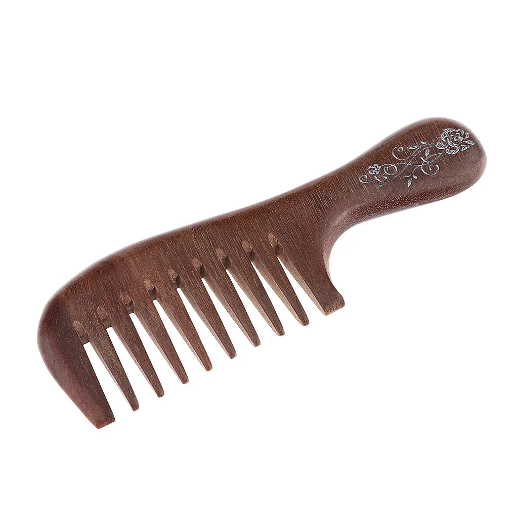 Wide Tooth Detangling Comb No-static Natural Wooden Comb for Curly Wavy Straight Dry Wet Thick or Fine Hair