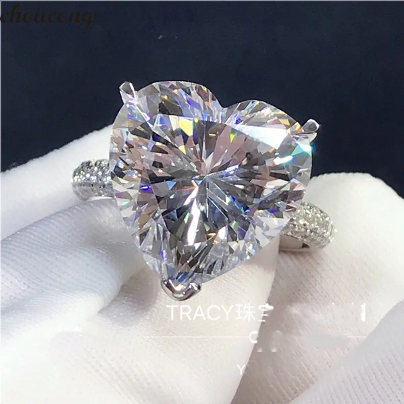 Choucong кольцо для влюбленных в сердце, 925 пробы, серебро, 4ct, AAAAA, Sona cz, обручальное кольцо, кольца для женщин, свадебные украшения