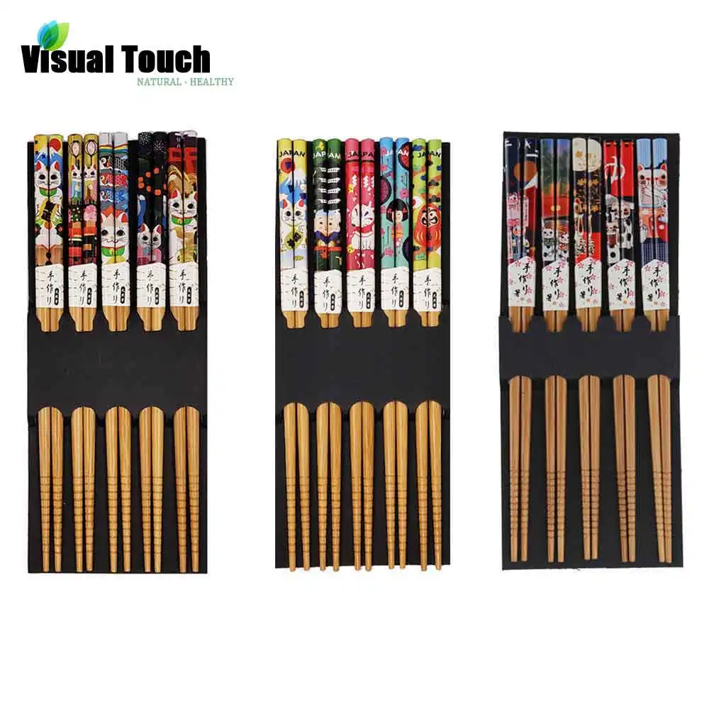 Пар деревянных палочек для суши с рисунком кота экологические бамбуковые