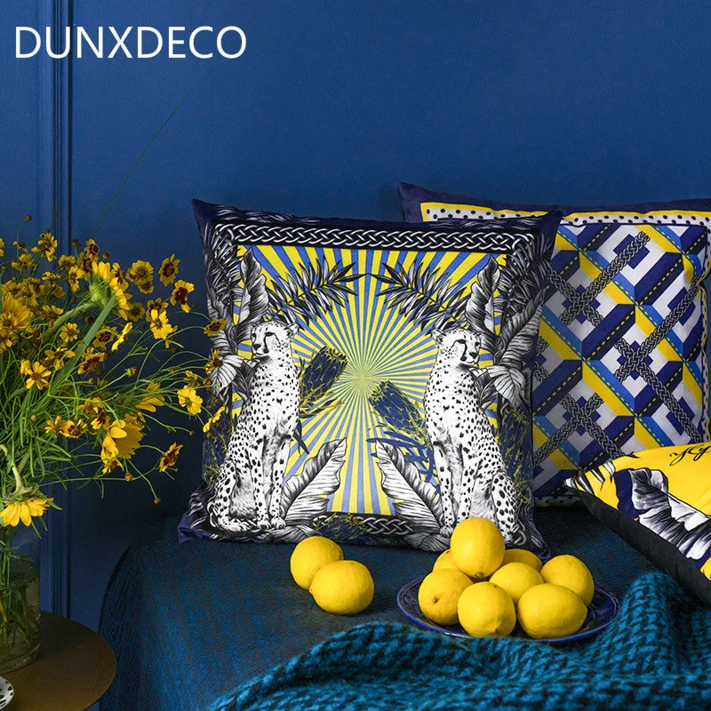 DUNXDECO Чехол на подушку, мягкий декоративный Чехол на подушку, Тропическое животное, леопард, павлин, геометрический, роскошный художественный, современный, для комнаты, Coussin