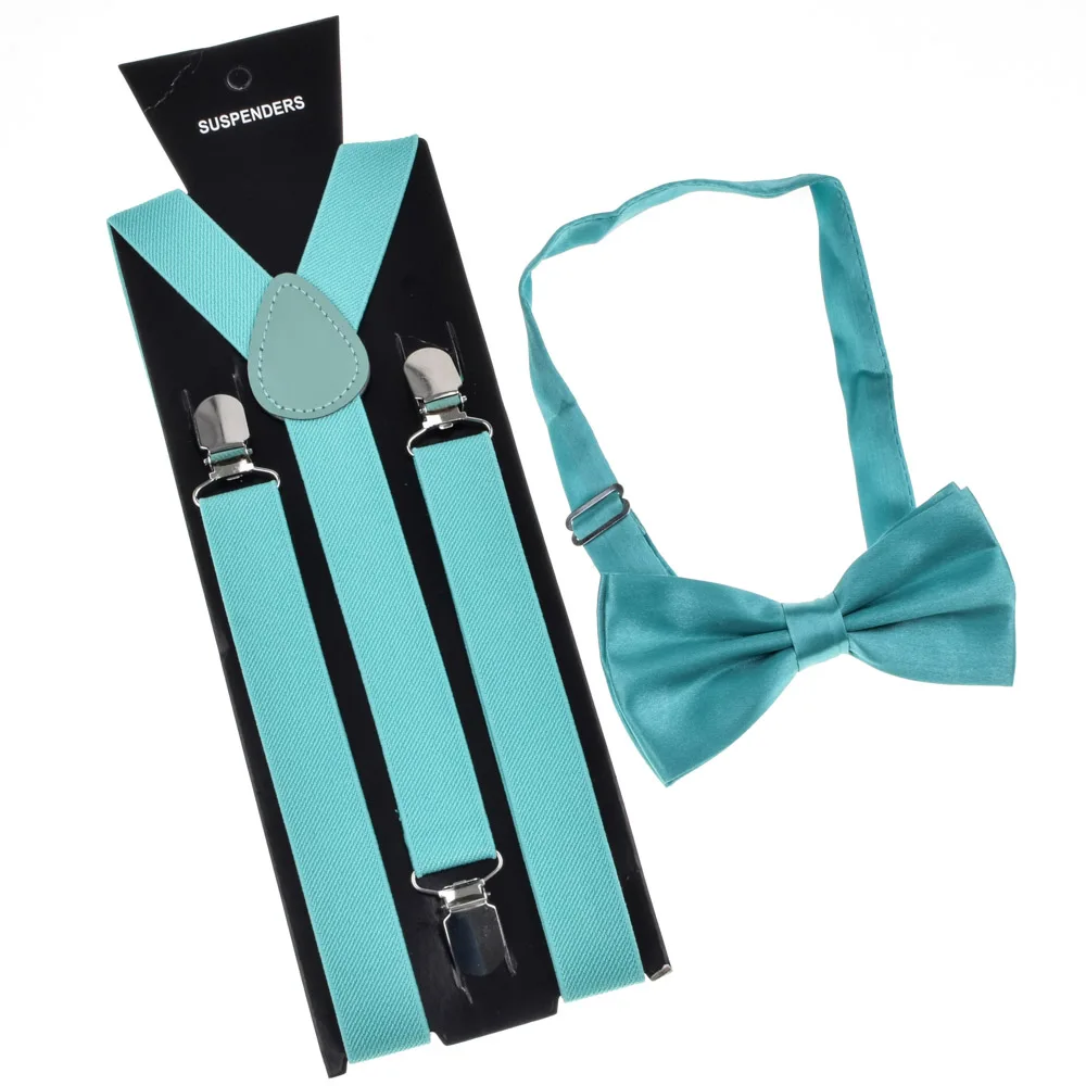 E Bow tie Suspender Set Adjustable Elastic Wedding Belt Strap Shirts Brace For Men Women - Цвет: E