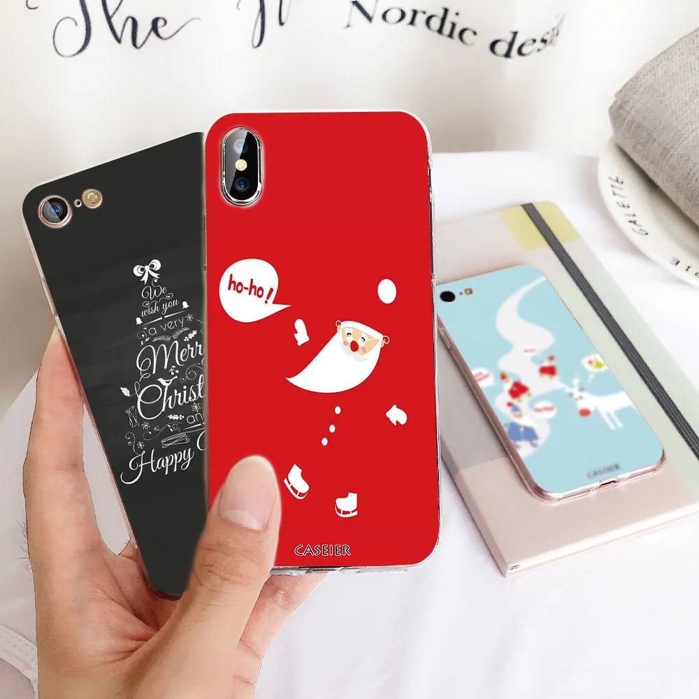 CASEIER Soft New Year Case For iPhone XR Cases Christmas Cover 7 8 6 6s Plus X XS Max 5s Black TPU 2019 Phone Capinha |