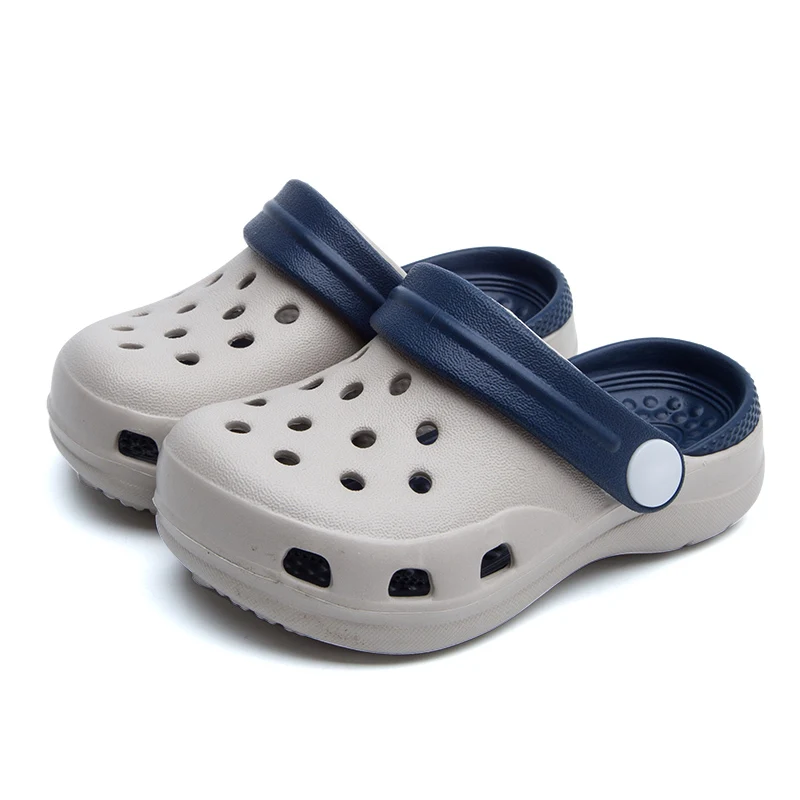 Gray TZLDN Girls Boys Clogs Garden Shoes Summer Hollow Children Slippers Contrast Color Kids Beach Sandals EVA Eco-friendly Shoes - Color: Gray