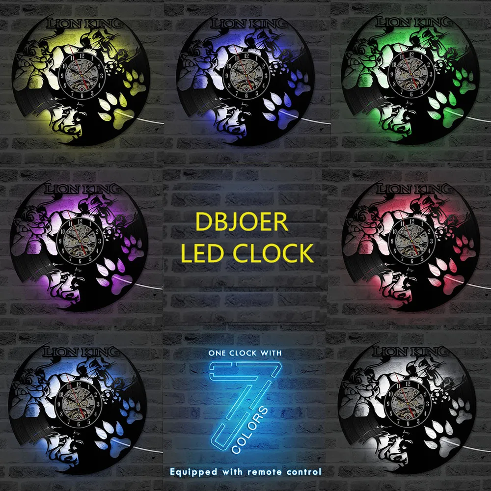Домашний декор CD записи светодиодный часы с изображением короля льва виниловых