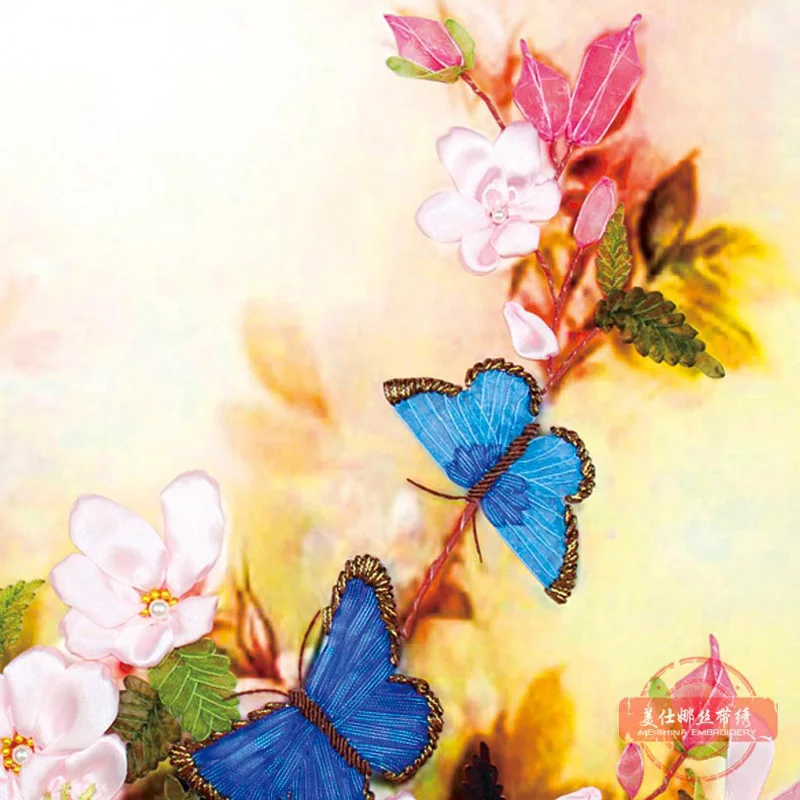 DIY лента вышивка бабочки цветы картины Вышивка бисером ремесла наборы для
