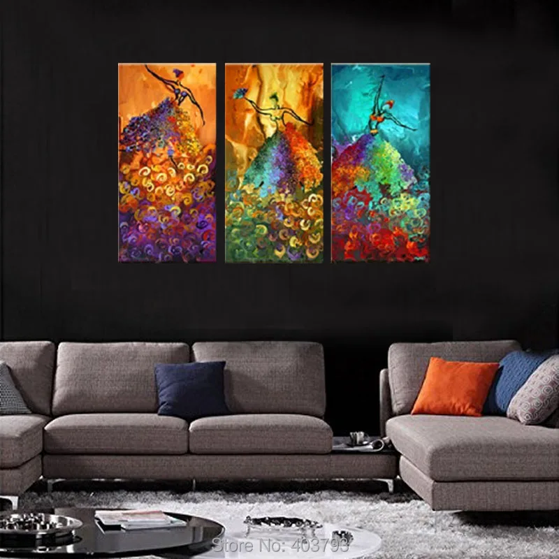 Абстрактная ручная роспись маслом на холсте Набор (3 шт.) павлиний танец без рамки