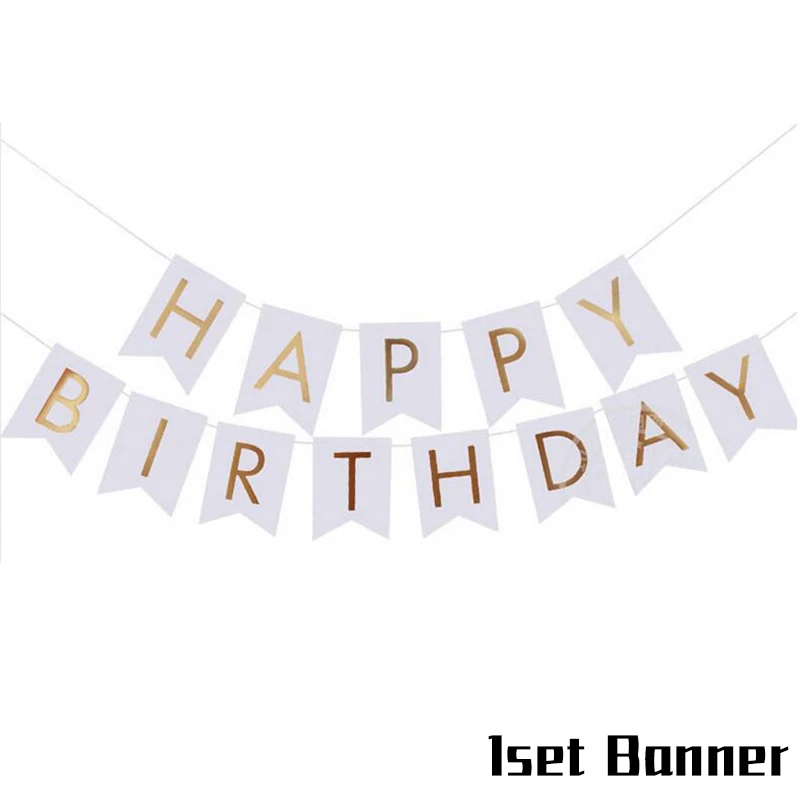 1set White Banner JOY-ENLIFE ко дню рождения украшения плакат "с днем рождения" золотистый воздушный шар "Конфетти" для девочек и мальчиков шарики на день рождения пастельных вечерние поставки - Цвет: 1set White Banner