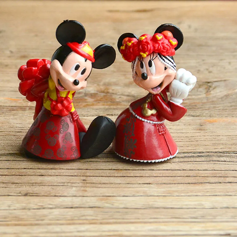 2 pcs A Мультфильм Свадьба Микки Маус Минни Фигурки игрушки набор Дисней Китай красный свадебный торт украшения действие свадебный подарок гостей - Цвет: 2 pcs A