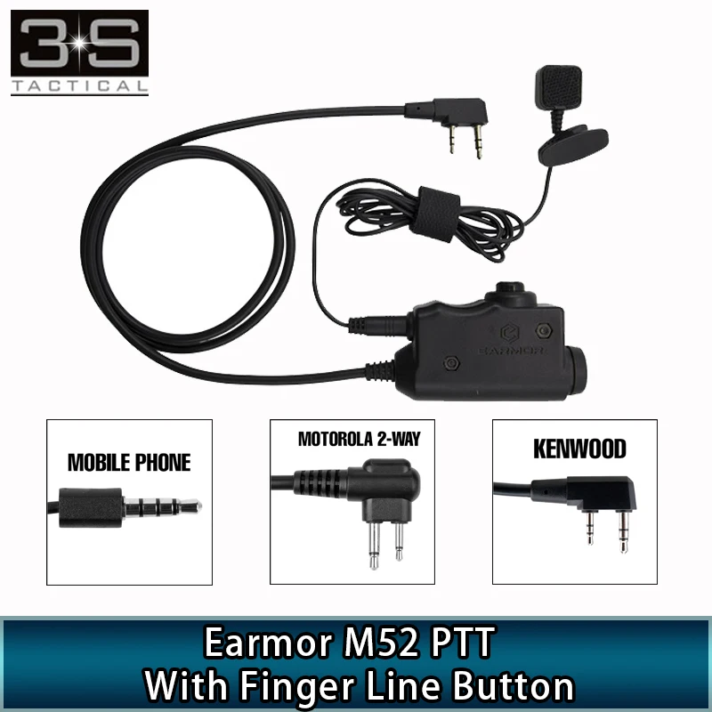 Наушники Earmor M52 PTT с кнопкой на палец Kenwood Motorola 2 Way Phone Plug 3 5 мм AUX тактическая