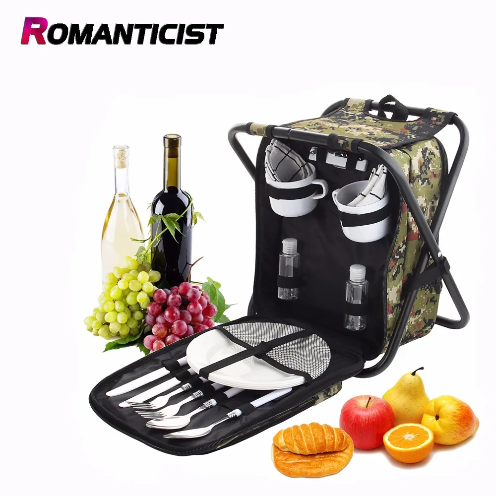 Heavy Duty Picnic Backpack Stool with Cooler &amp Tableware - All-in-1 Folding Chair Insulated Bag for 2 Person | Дом и сад