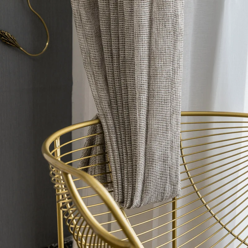 Yarn Linen Luxury Tulle Curtains for Living Room High-grade Plaid Shiny Sheer Curtains for Bedroom Voile Net Lining Window