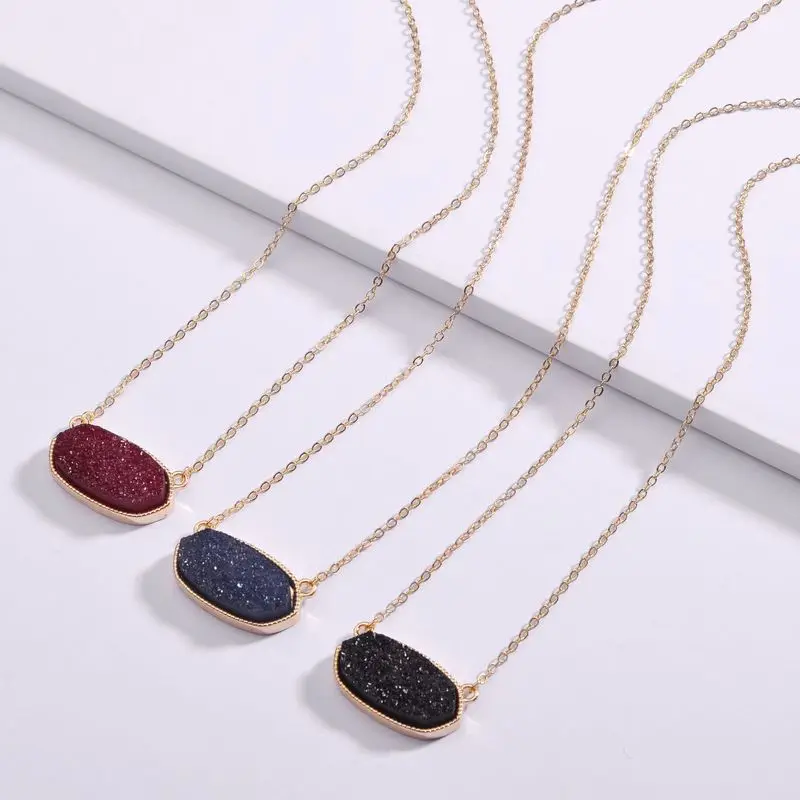 Druzy Drusy Pendant Necklaces Hexagon Resin Druse Gold Collar Fashion Brand Women Jewelry Party Wedding Dating Gift | Украшения и