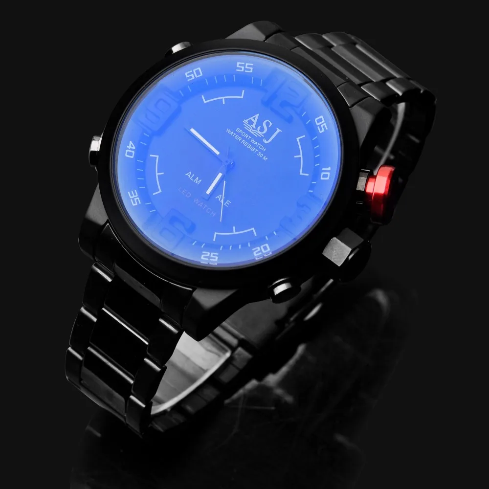 Мужские спортивные часы ASJ с двойным механизмом мужские цифровые светодиодные