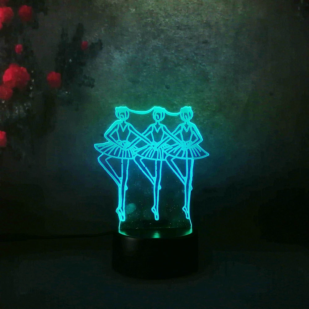 Three Girl Dancing balle 3D LED Night Light for Children Baby Kid Toy Touch 7 Color Bedroom Table Lamp Princess Gift | Лампы и