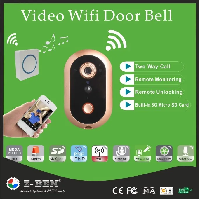Z-BEN Smart Video Doorbell 720P HD IP Camera Wireless WiFi with Night Vision |