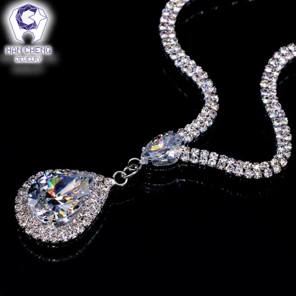 HanCheng стразы капли воды ослепляющий прозрачный белый AAA циркон кулон ожерелье