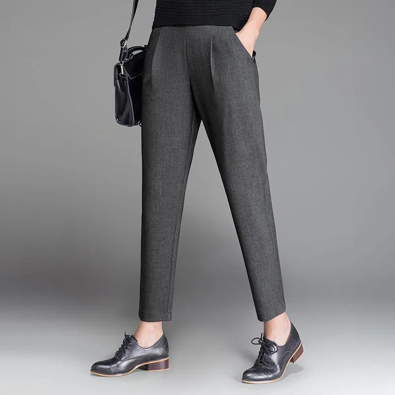 WQJGR Autumn And Winter  Easy Code Width Leg Nine Part Pants Woman Trousers Leisure Time Striped Suit Pants Woman Pants