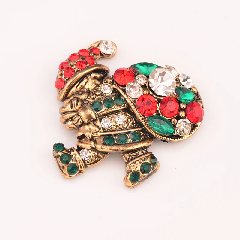 

New Arrival Rhinestone Santa Claus Christmas Button 5PCS/Lot Antique Copper Color 28MM Flat Back KD228
