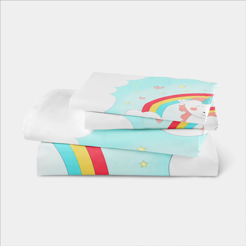 

Kids Bedding Set Sky Blue Unicorn Duvet Cover Cute Cartoon Rainbow Printed Bedding for Kids Bedclothes Twin Full Queen King Size