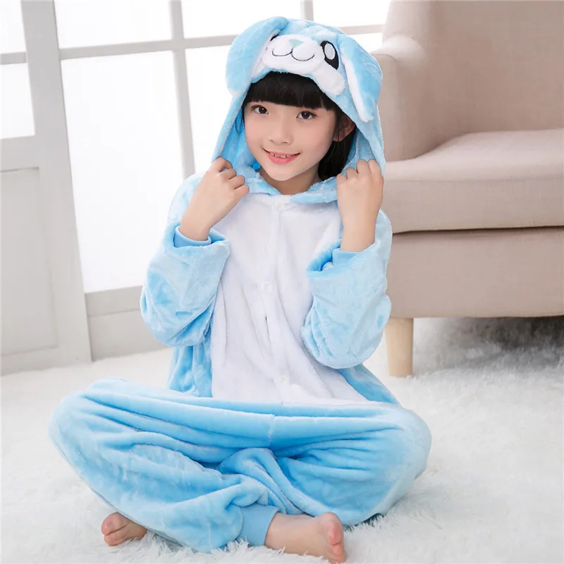 

Cute Cartoon Kigurumi Kids Rabbit Hooded Onesie Children Animal Fleece Panda Rabbit Pajamas Girls Boys Winter One-Piece Pajamas