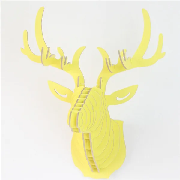 yellow Новинка, 3D пазл, деревянный, сделай сам, креативная модель, украшение для дома, животное, дикая природа, на стену, голова оленя, лося, дерево, подарок, ремесло - Цвет: yellow