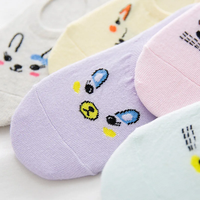 5 Pairs Women Sock Slippers Candy Color Socks Animals Cartoon Short Boat Breathable Casual Cute Girl Funny Calcetines | Женская одежда