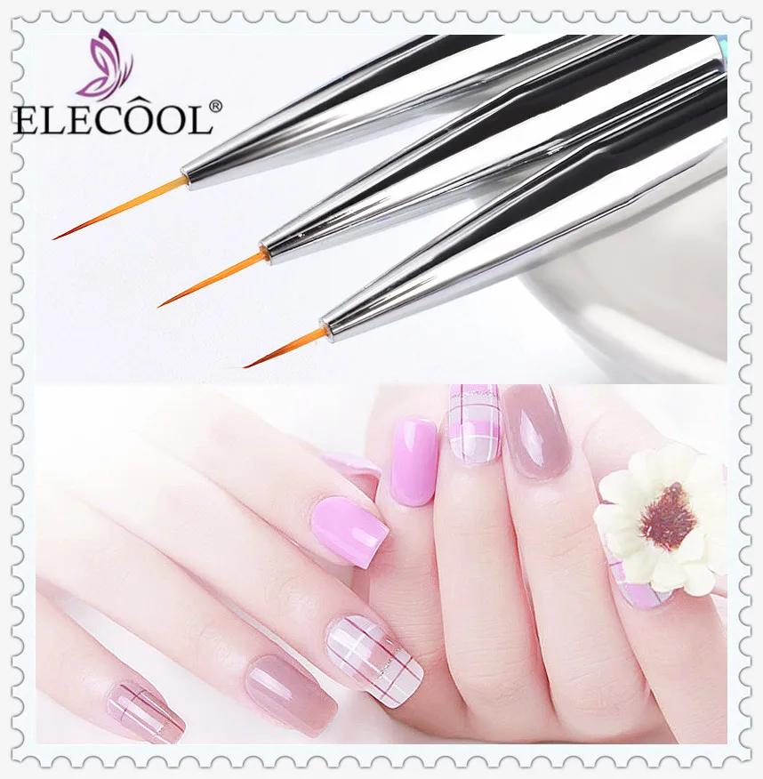 ELECOOL 3/1 шт Нейл-арт лайнер живопись кисточки для геля лак для ногтей, набор для маникюра Стразы акриловые деревянной ручкой полоса линии