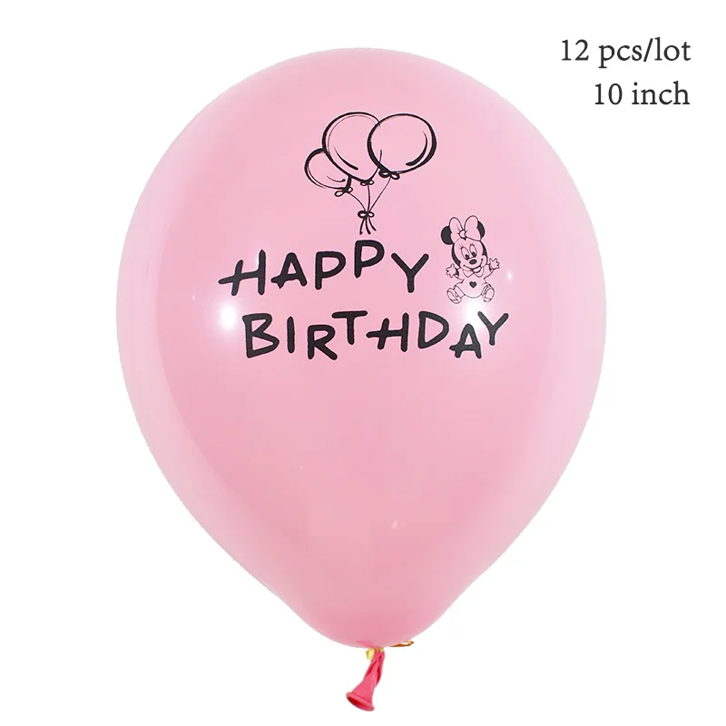 pink happy birthday 12 шт./лот Микки Минни воздушные шары в форме мыши синий мальчик розовый девочка мультфильм день рождения украшения Дети с днем рождения шары - Цвет: pink happy birthday