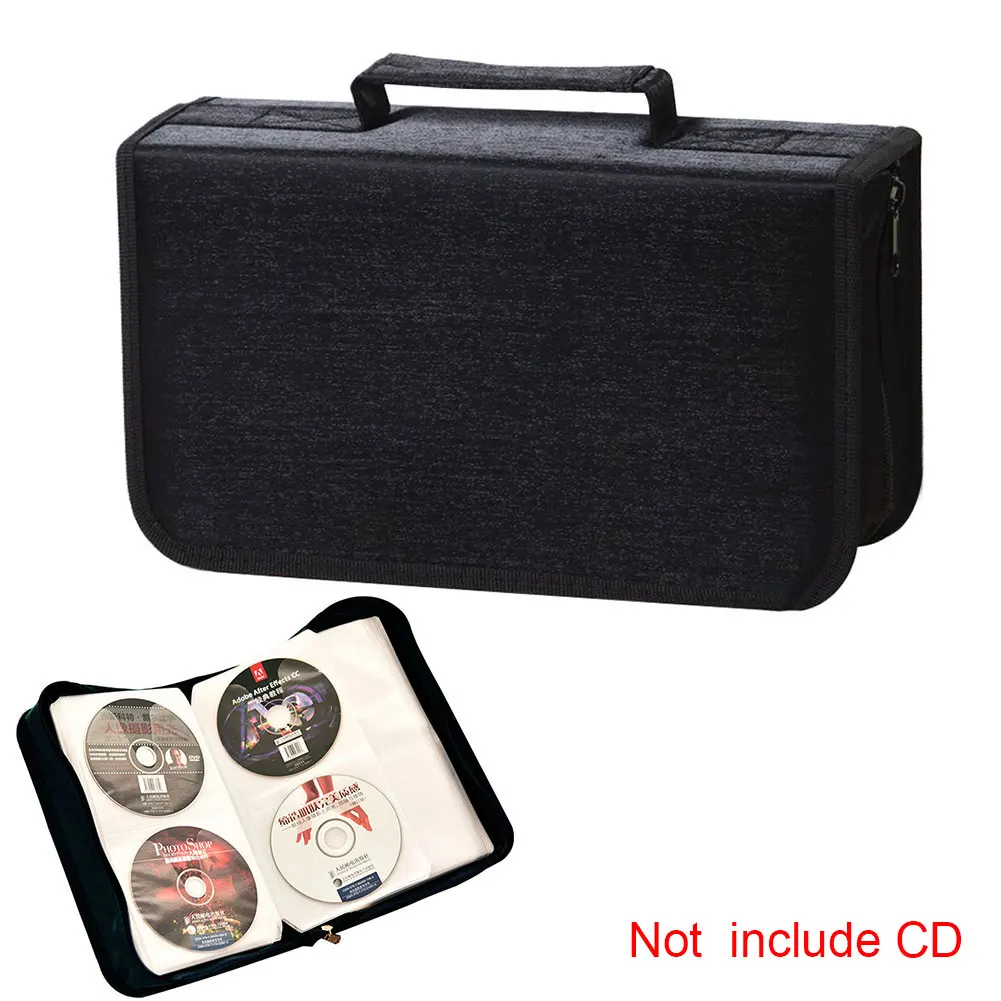 Домашний DVD CD кошелек 128 компакт дисков черный компактный держатель на молнии