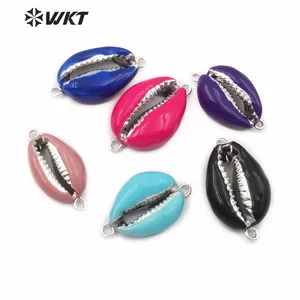 WT-JP128 Hot Sale Colorful Shell Pendant Natural Cowrie Shell With Resin Oil Process for Bracelet Necklace conch shell Connector