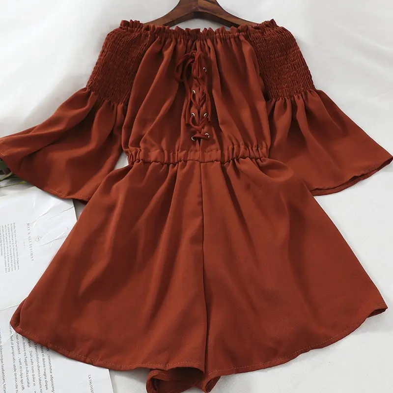 Mori Girl Beach Jumpsuit Women Romper Summer Casual Off Shoulder Lace Up Loose Jumpsuits | Женская одежда